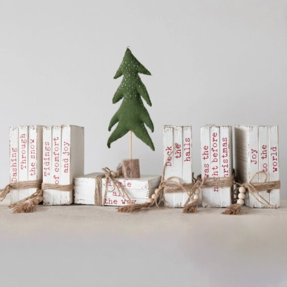 Holiday Wood Book Block Decor - Picture 1 of 5